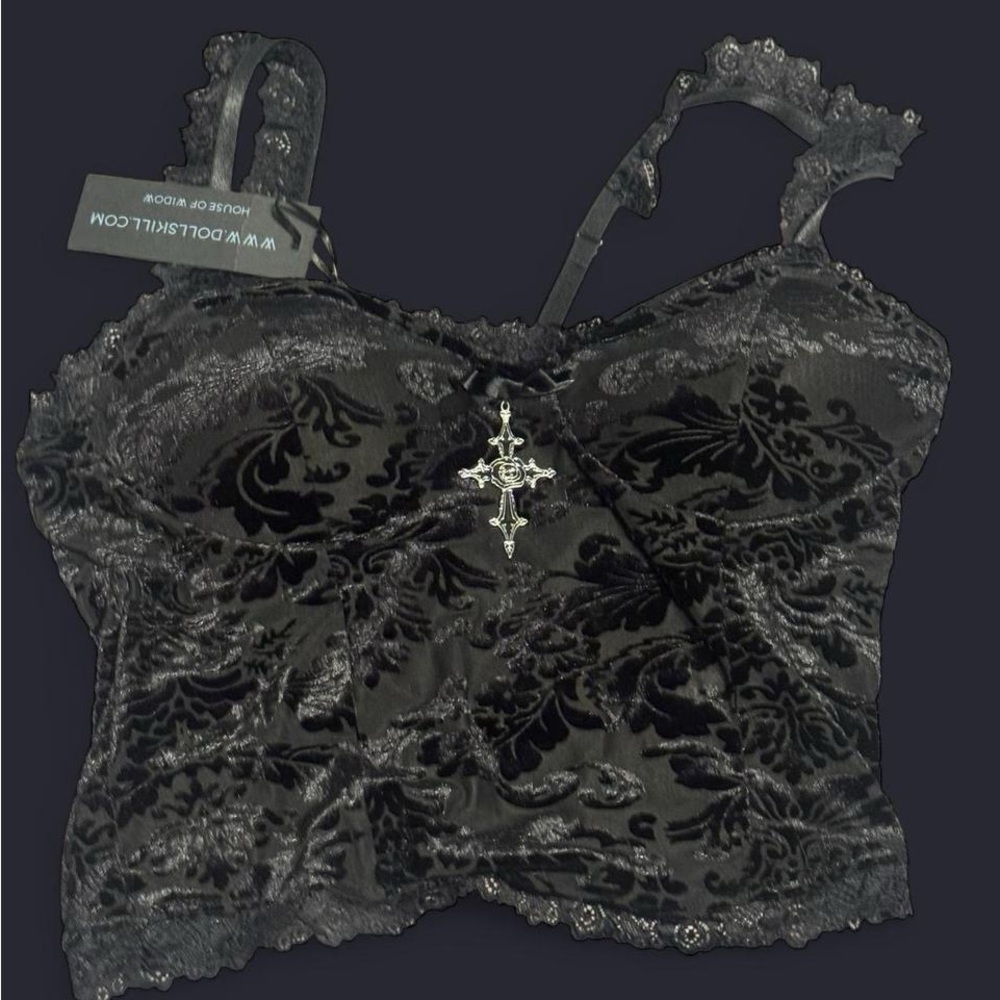Dolls Kill Black Velvet Lace Crop Top